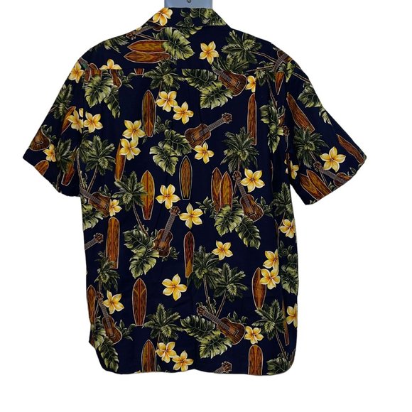 RJC Hawaiian Shirt Mens XL Surfboard Board Navy Floral Aloha Vacation Plumeria - Picture 6 of 10